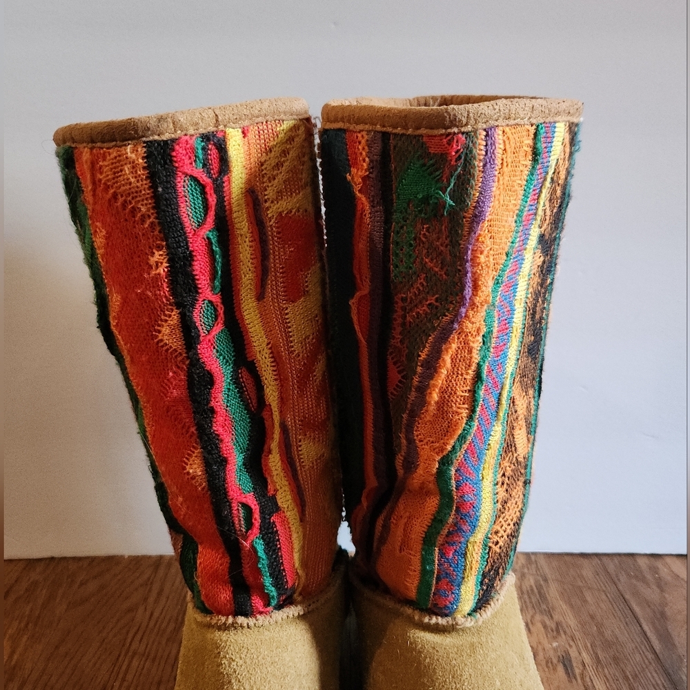 RARE Vintage COOGI 3D Rainbow Colorful Knit Sweater Ugg Style Winter Boots - Picture 5 of 14